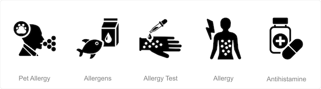 Vector a set of 5 allergy icons as pet allergy allergens allergy test