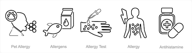 Vector a set of 5 allergy icons as pet allergy allergens allergy test