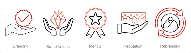 A set of 5 Branding icons as branding brand values identity