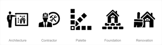 A set of 5 Build icons as architecture contractor palette