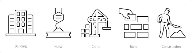 A set of 5 Build icons as building hoist crane