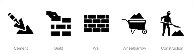 A set of 5 Build icons as cement build wall