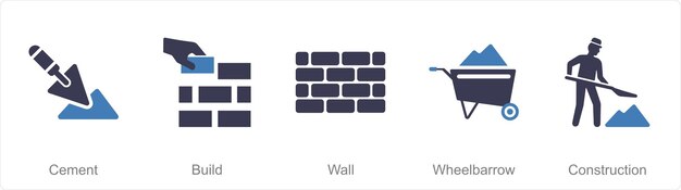 Vector a set of 5 build icons as cement build wall