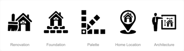 A set of 5 Build icons as renovation foundation palette