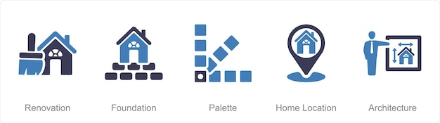 A set of 5 Build icons as renovation foundation palette