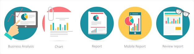 Vector a set of 5 business icons as business analysis chart report