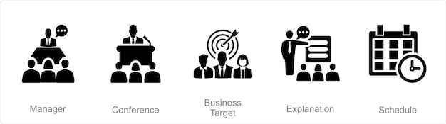 A set of 5 Business Presentation icons as manager conference business target