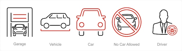 A set of 5 Car icons as garage vehicle car