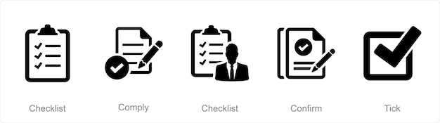 A set of 5 Checkmark icons as checklist comply confirm