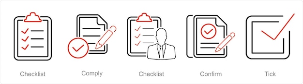 A set of 5 Checkmark icons as checklist comply confirm