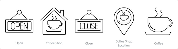 A set of 5 Coffee icons as open coffee shop close