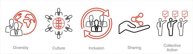 A set of 5 Community icons as diversity culture inclusion