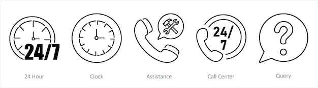 A set of 5 Contact icons as 24 hour clock assistance