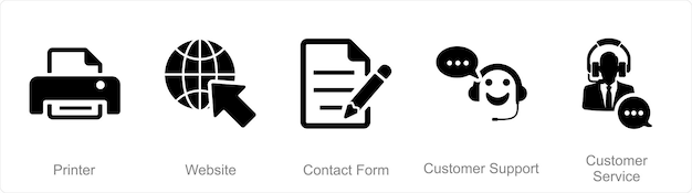 A set of 5 Contact icons as printer website contact form