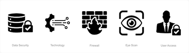 A set of 5 Cyber Security icons as data security technology firewall