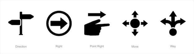 Vector a set of 5 direction icons as direction right point right