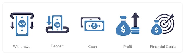 A set of 5 Finance icons as withdrawal deposit cash