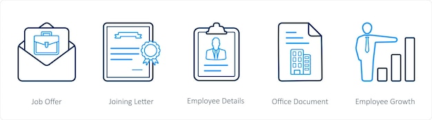 A set of 5 human resource icons such as job offer joining letter