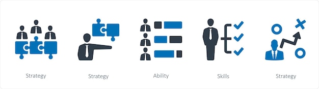 A set of 5 Human Resource icons such as strategy ability and skills