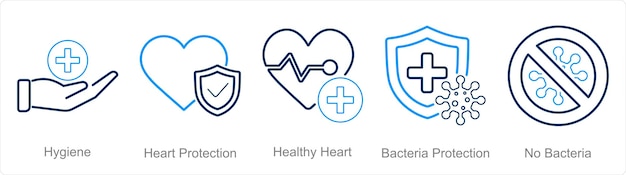 A set of 5 Hygiene icons as hygiene heart protection healthy heart