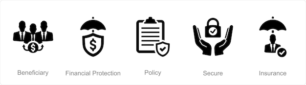 A set of 5 Insurance icons as beneficiary financial protection policy