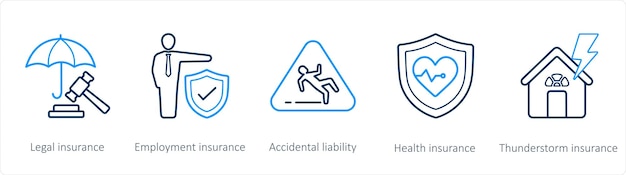 A set of 5 insurance icons such as legal insurance employement insurance