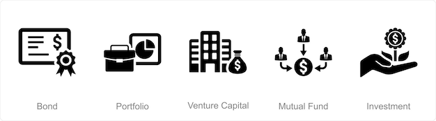 A set of 5 Investment icons as bond portfolio venture capital