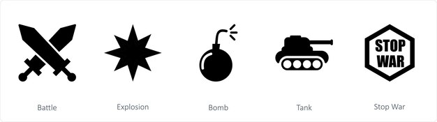 Vector a set of 5 mix icons as battle explosion bomb