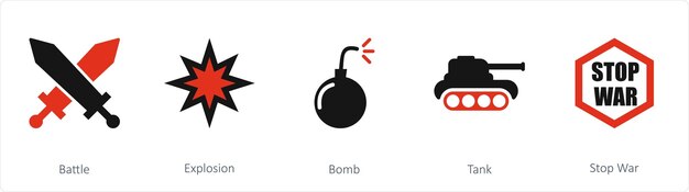 Vector a set of 5 mix icons as battle explosion bomb