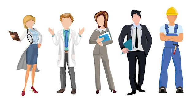 Set of 5 pcs people of different professions on a white background - Vector illustration