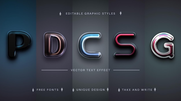 Vector set 5 plastic editable text effects font styles