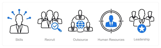 Vector a set of 5 recruitment icons as skills recruit outsource