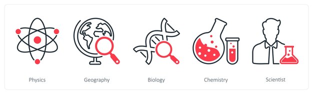 Vector a set of 5 school and education icons as physics geography biology