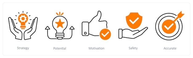 Vector a set of 5 success icons as strategy potential motivation