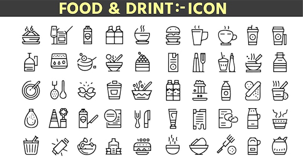 Set of 50 outline icons related to food and drink Linear icon collection Editable stroke Vector i