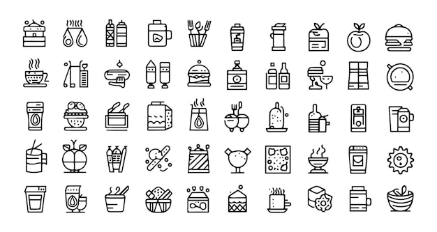 Set of 50 outline icons related to food and drink Linear icon collection Editable stroke Vector