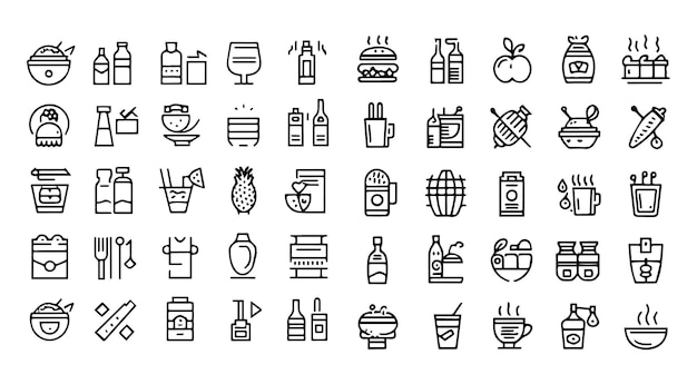 Set of 50 outline icons related to food and drink Linear icon collection Editable stroke Vector