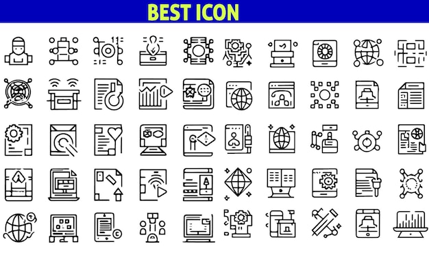 Set of 50 outline icons related to tech Linear icon collection Editable stroke Vector illustrati