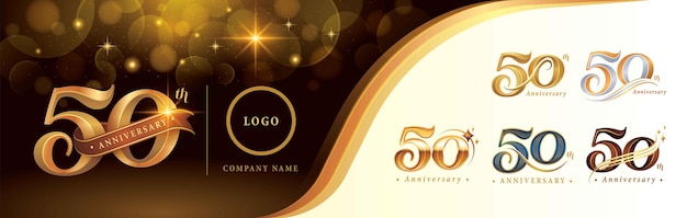 Set of 50th Anniversary logotype design Fifty years Logo Celebration, Golden Luxury logo number