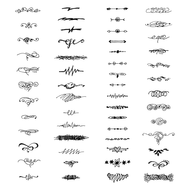 Set of 55 hand drawn borders made with ink Dividers Vector design elements