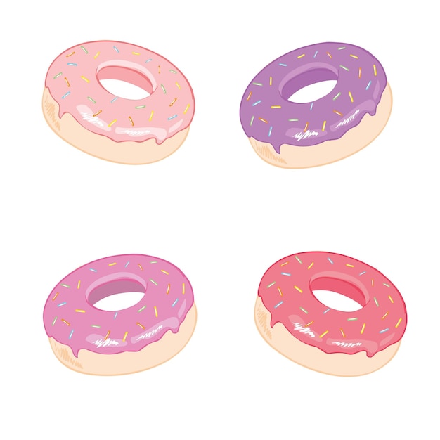 Set of 6 color hand drawn donuts in modern flat style. Donut isolated for your design. Vector color illustration