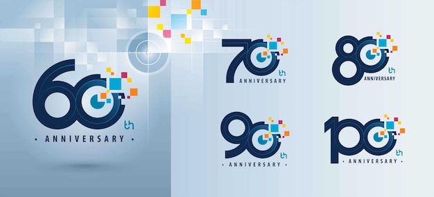 Set of 60 to 100 years Anniversary logo design Sixty to Hundred years  Anniversary. Eye Pixel Logo.