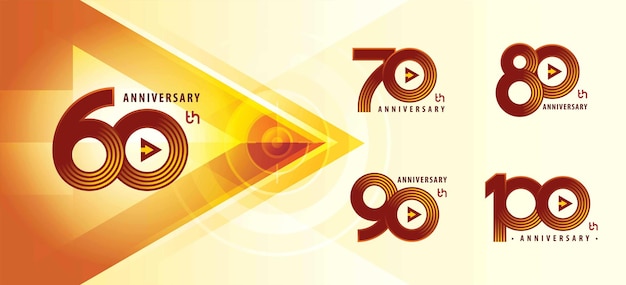 Set of 60 to 100 years Anniversary logo, design Sixty to Hundred years Celebrating Anniversary Logo.