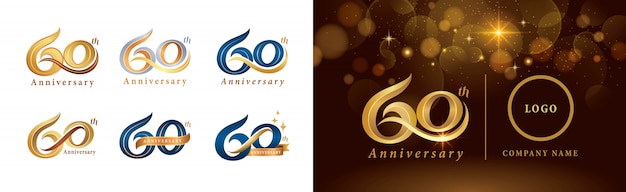 Set of 60th Anniversary logotype design, Sixty years Celebrating Anniversary Logo