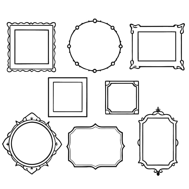 Vector set of 7 hand drawn ornate frames