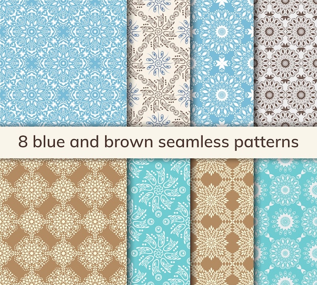 Set of 8 patterns Collection arabic indian japanese islamic motifs Mandala seamless pattern