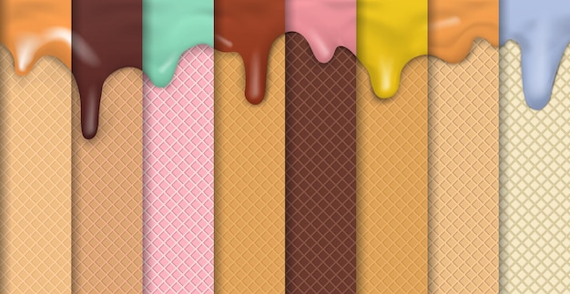 Set 8 pcs texture background of ice cream of different flavors and colors Vector