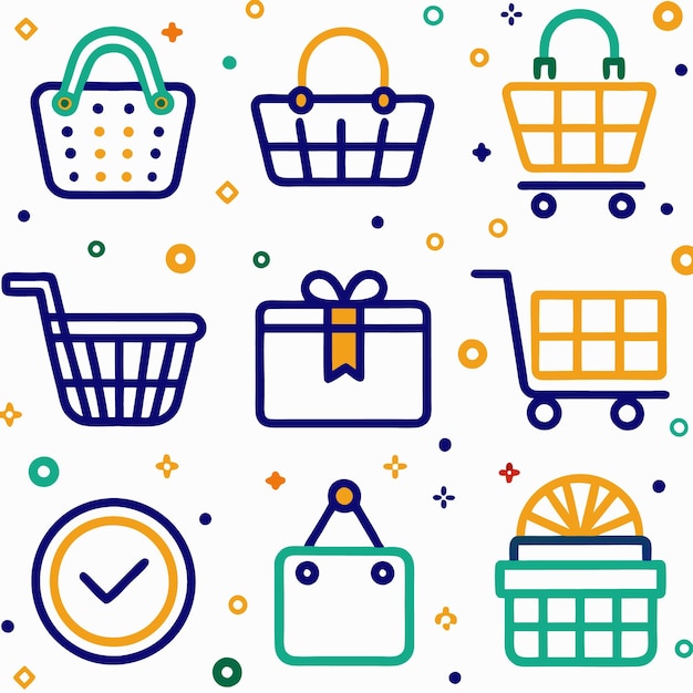 Vector set of 9 colorful shopping icons with white background