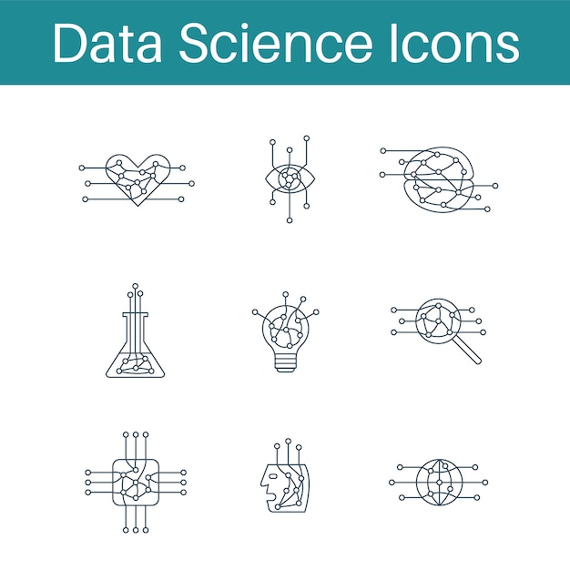 Set of 9 data science outline icons