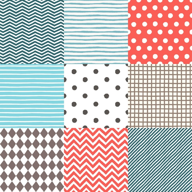 Set of 9 hand drawn seamless patterns